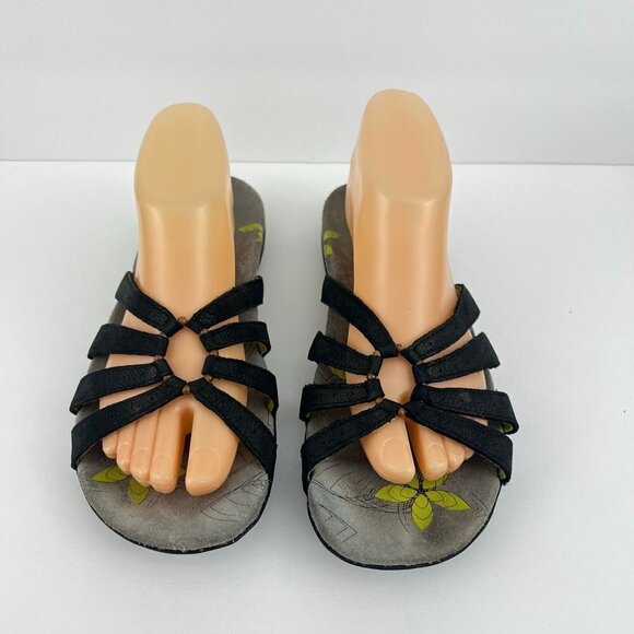 Abeo Shoes - Abeo Sandals Womens 8 N Farren Strappy Slides Black Leather Open Toe Floral